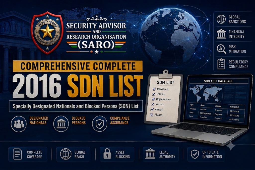Comprehensive Complete 2016 OFAC Specially Designated Nationals (SDN) List intelligence report cover featuring sanctions, financial crime, compliance, and global network analysis.