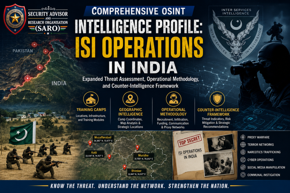 Cover image for a comprehensive OSINT intelligence profile examining alleged ISI operations in India, including threat assessment, operational methodology, training camps, geographic intelligence, and counter-intelligence framework.