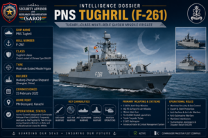 PNS Tughril (F-261) guided missile frigate intelligence dossier showing the Pakistan Navy's Tughril-class warship, operational capabilities, weapons systems, and strategic maritime role.