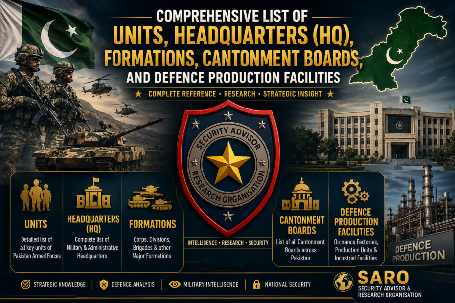 Pakistan Army Headquarters, Major Formations, Units, Cantonment Boards and Defence Production Facilities – Complete Reference Infographic