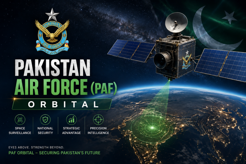 Pakistan Air Force (PAF) orbital satellite and space surveillance concept over Earth